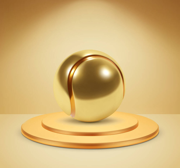 Gold tennis ball on a podium. Tennis trophy concept. EPS10 vector - Vector, Imagen