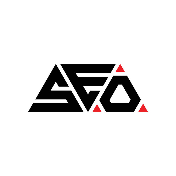 三角形の形状を持つSEO三角形の文字のロゴデザイン。SEO三角形のロゴデザインのモノグラム。赤い色のSEO三角形ベクトルロゴテンプレート。SEOの三角形のロゴシンプル、エレガントで豪華なロゴ。SEO - ベクター画像