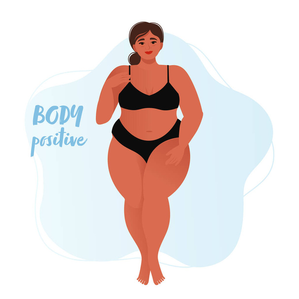 Attractive chubby girl, a beautiful woman size plus. Body positive concept. Flat Vector illustration - Vector, Image