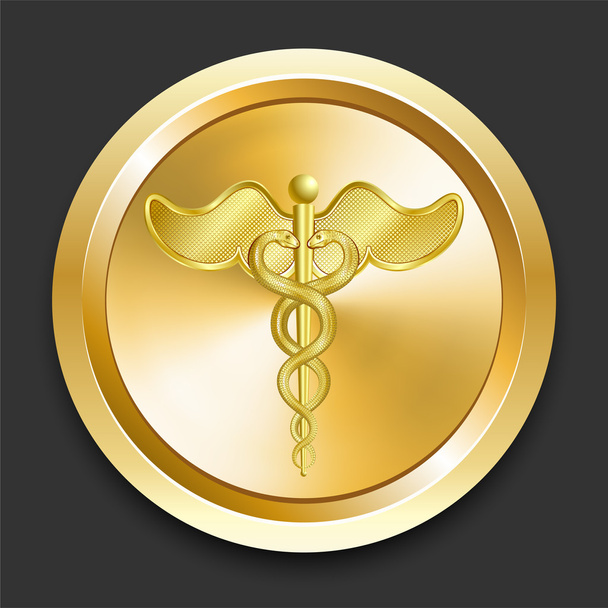 Caduceus on Golden Internet Button - Vector, Image