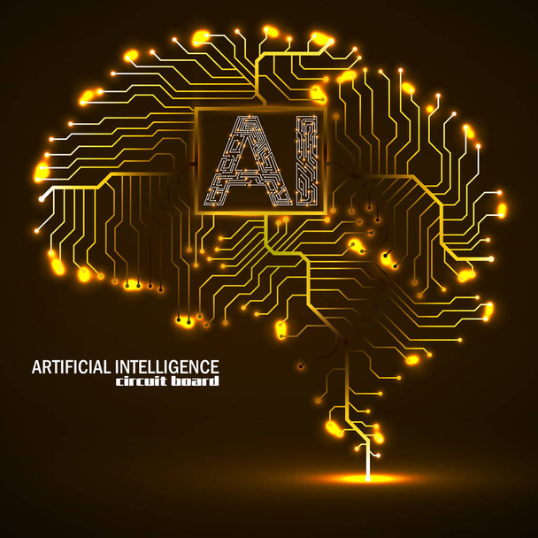 Abstract technologisch brein met kunstmatige intelligentie. Neon printplaat hersenen. Technologieconcept - Vector, afbeelding