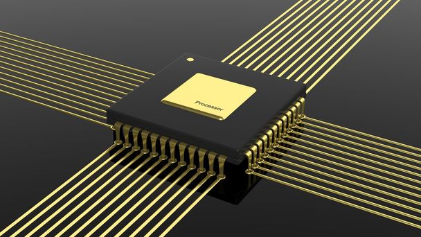 CPU microchip del computer isolato su sfondo nero
 - Foto, immagini