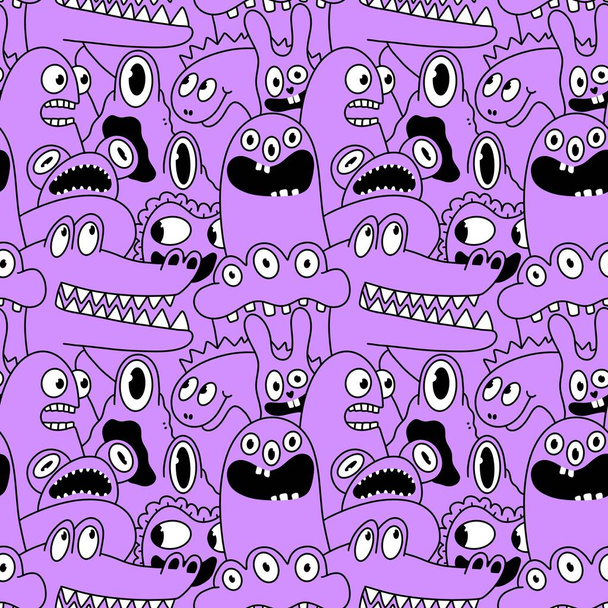 Cartoon monsters seamless emoticons aliens pattern for kids clothes print and wrapping paper and fabrics and linens and kindergarten. High quality illustration - Photo, image