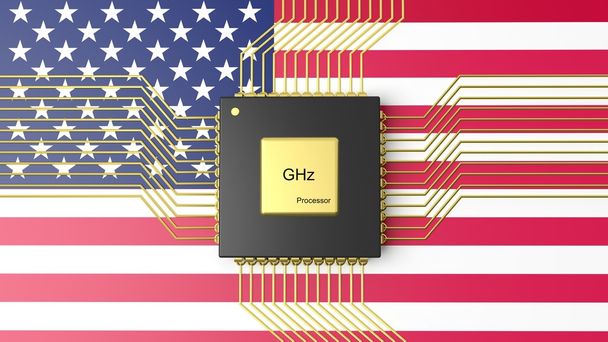 Computer CPU with flag of USA background - Photo, Image