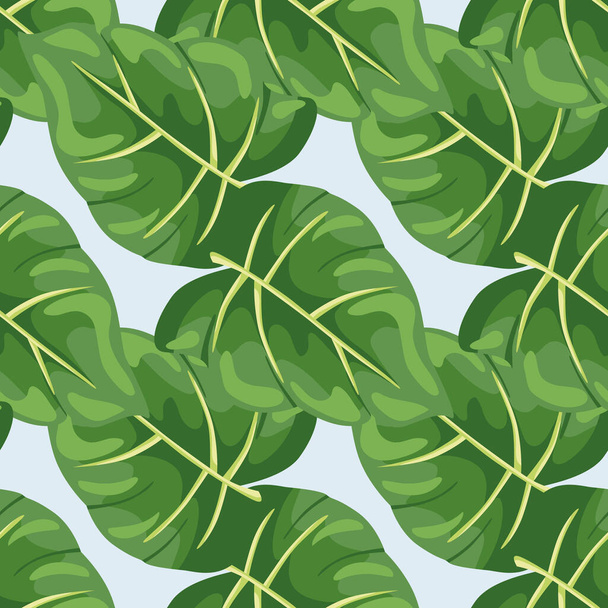 Hojas tropicales estilizadas patrón sin costura. Fondo decorativo de la hoja. Plantas de la selva exótica moderna fondo de pantalla sin fin. Fondo floral de la selva tropical hawaiana. Ilustración vectorial - Vector, Imagen