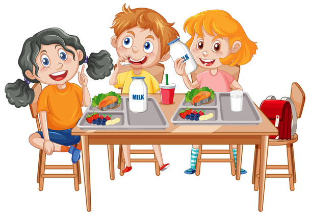 Cheerful Kids Enjoying Mealtime illustration - Vector, Image