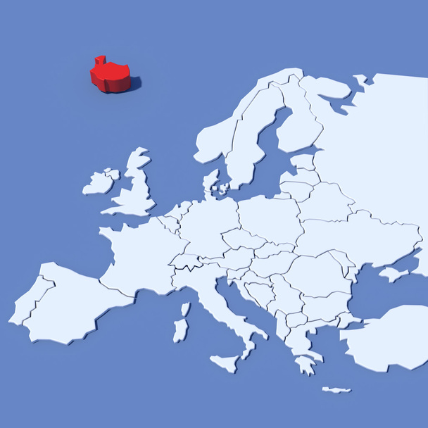Mapa 3D de Europa con indicación Islandia
 - Foto, Imagen
