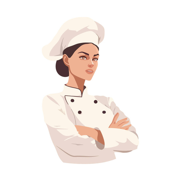 Одна жінка шеф-кухаря посміхається в кухонній формі ізольовані
 - Вектор, зображення