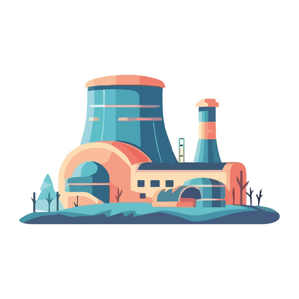 Modern nuclear power plant symbolizes dangerous pollution isolated - Vector, Image