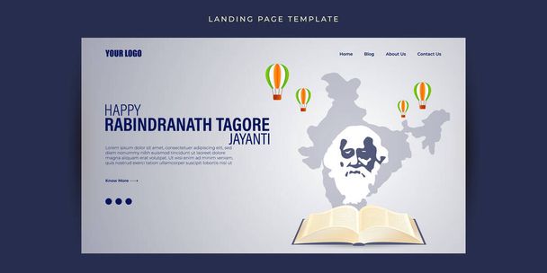 Vector illustratie van Happy Rabindranath Tagore Jayanti Website landing page banner mockup Template - Vector, afbeelding