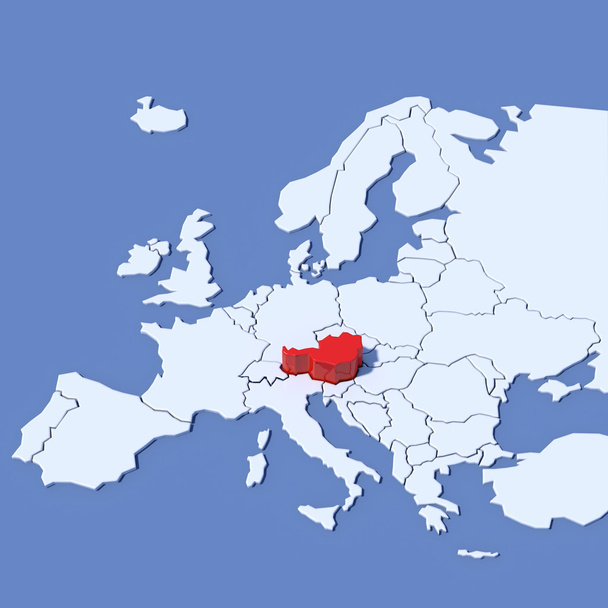 3D-kaart van Europa met aanduiding Oostenrijk - Foto, afbeelding