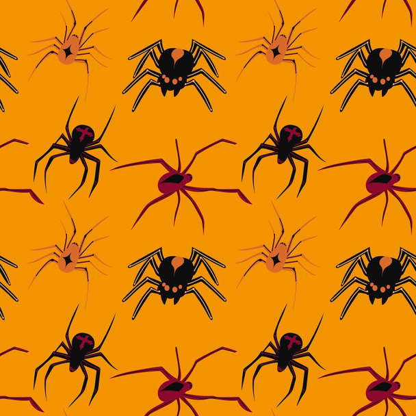 Seamless spiders background. Dangerous spiders vector background. Pattern for design poisonous spider contour vector. Simple vector background with spiders theme for halloween - Вектор, зображення