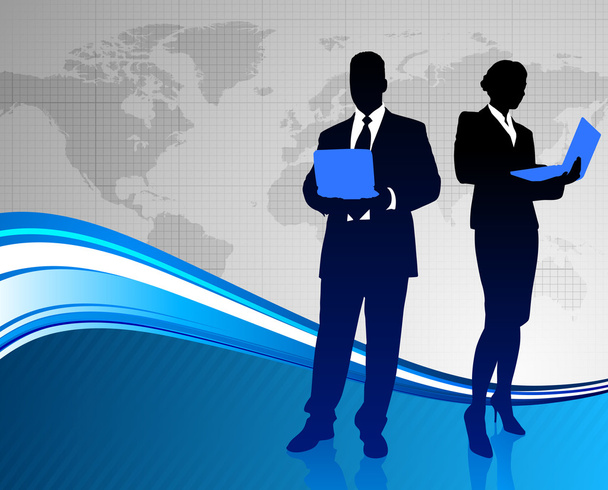 Business Couple on Abstract World Map Background - Vektor, kép