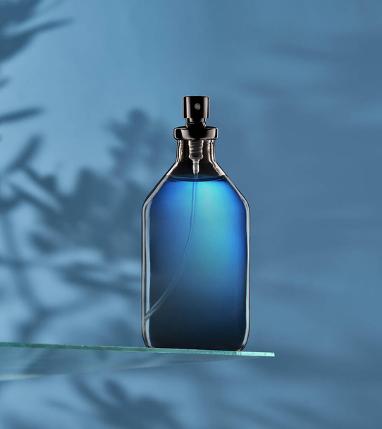 Dekoracyjny styl tła perfum z butelką. - Zdjęcie, obraz