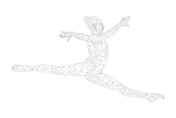 split salto donna ginnasta in ginnastica wireframe poligonale - Vettoriali, immagini