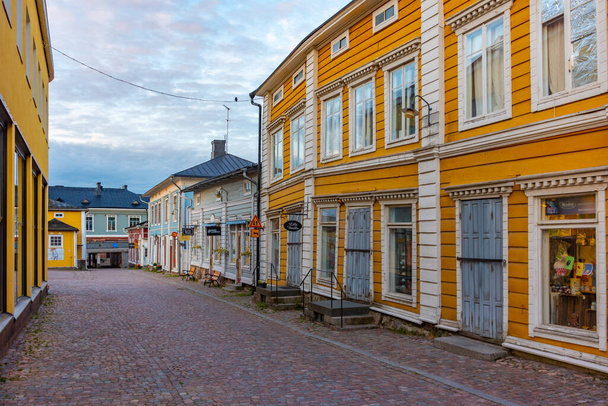 Porvoo, Finland, July 28, 2022: Sunrise view of colorful timber houses in Porvoo, Finland. - Фото, изображение