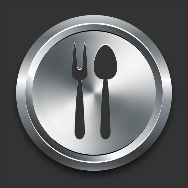 Spoon and Fork Icon on Metal Internet Button - Вектор,изображение