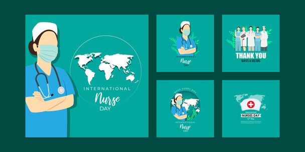 Εικονογράφηση διάνυσμα της Διεθνούς Ημέρας Νοσοκόμων social media ιστορία feed set mockup template - Διάνυσμα, εικόνα