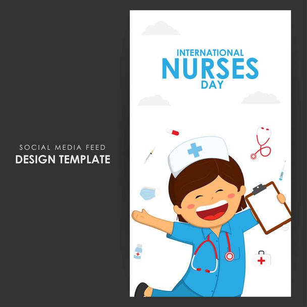 Ilustración vectorial del Día Internacional de las Enfermeras plantilla de maqueta de alimentación de historias de redes sociales - Vector, Imagen