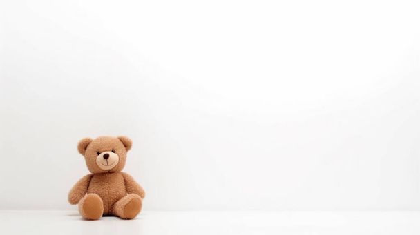 teddy bear sitting on a white background - Foto, afbeelding