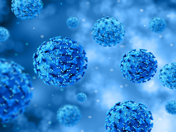 Representación en 3D de un fondo científico con células del virus Covid 19 - Foto, Imagen