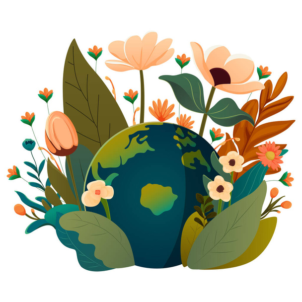 Ilustração com terra, flores, plantas, natureza, vetor   - Vetor, Imagem