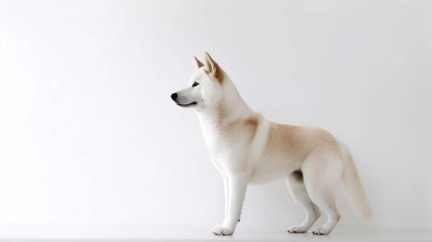 Gri arka planda beyaz köpek - Fotoğraf, Görsel