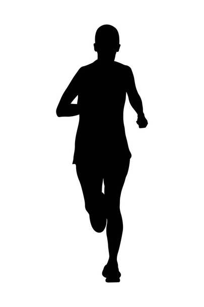 чорний силует жінка спортсмен біжить марафон, контур на білому тлі, спортивні Векторні ілюстрації
 - Вектор, зображення