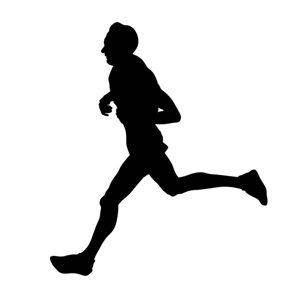 白い背景でマラソンを走る黒いシルエットの男性アスリートスポーツベクトルイラスト - ベクター画像