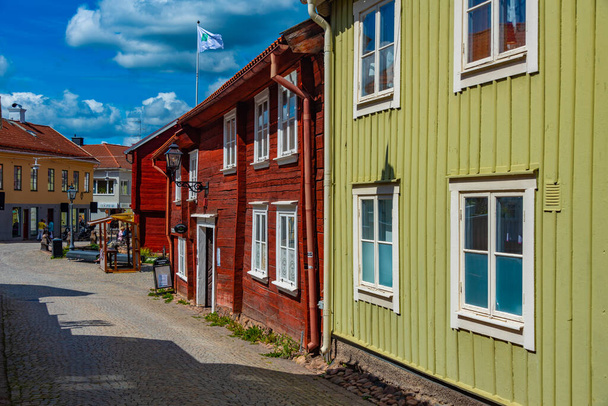 Eksjo, Sweden, July 16, 2022: Colorful timber houses in Swedish town Eksjo.IMAGE - Photo, image