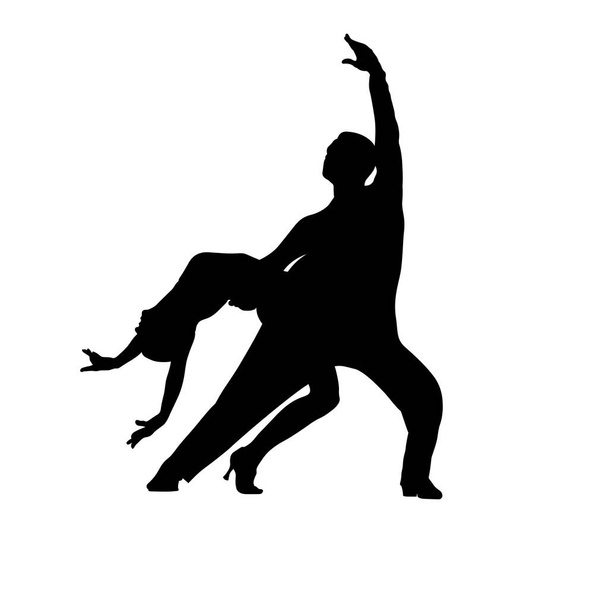 dancing couple black silhouette, man holding woman hand behind her back on white background, vector illustration - Vector, Image