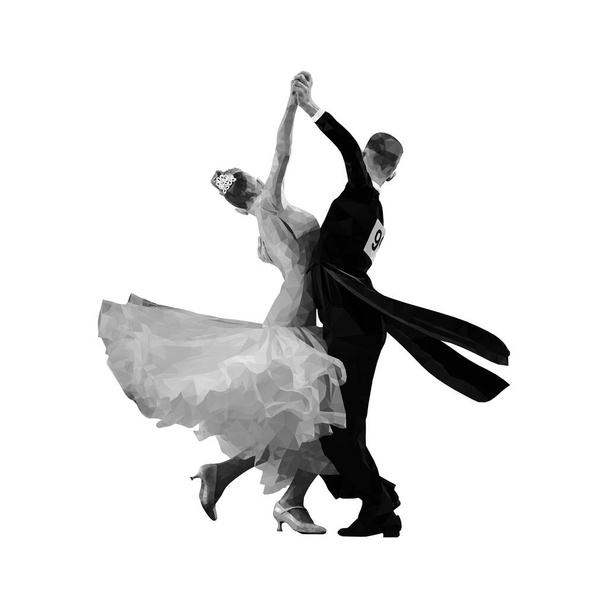 polygonal sport couple dancers in ballroom dance, shades gray vector on white background - Вектор,изображение