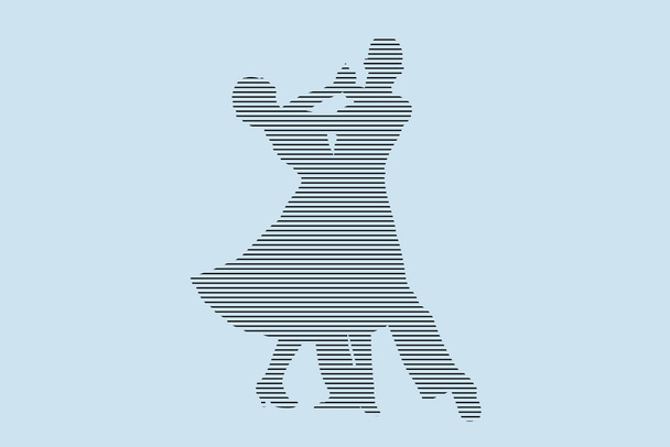 couple danseur danse valse viennoise, silhouette en lignes noires sur fond bleu, illustration vectorielle - Vecteur, image