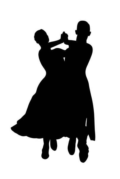 couple danseur danse valse viennoise, vue de face silhouette noire sur fond blanc, illustration vectorielle - Vecteur, image