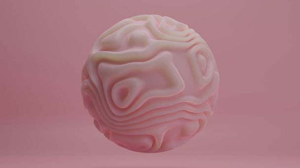 3d renderowanie eleganckiej abstrakcyjnej różowej kuli z falującą powierzchnią. Krzywe i fale na powierzchni kuli tworzą piękny delikatny wzór. Delikatny design. - Zdjęcie, obraz