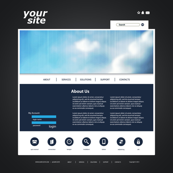 Website Template with Blurred Clouds Background - Vector, imagen