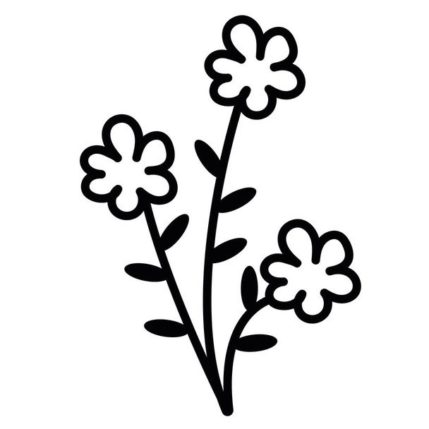 Hand drawn herbal, floral clipart. One line doodle vector. Doodle flower branch, cute and unusual bud, can be used to decorate postcards, business cards or as an element for design - Vecteur, image