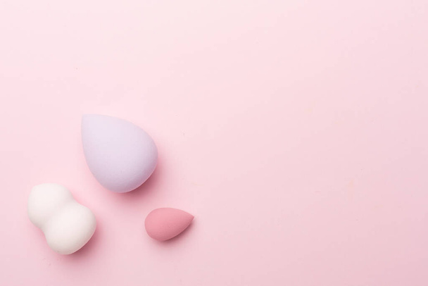 Beauty blenders on color background, top view - Photo, image
