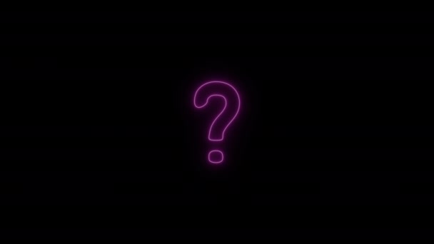 Neon Glow Question Mark - Animación de iconos de tecnología e Internet sobre fondo negro. - Metraje, vídeo