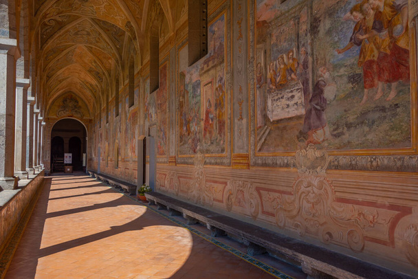 Naples, Italy, May 19, 2022: Frescoes at the cloister of Santa Chiara in Naples, Italy. - Photo, Image