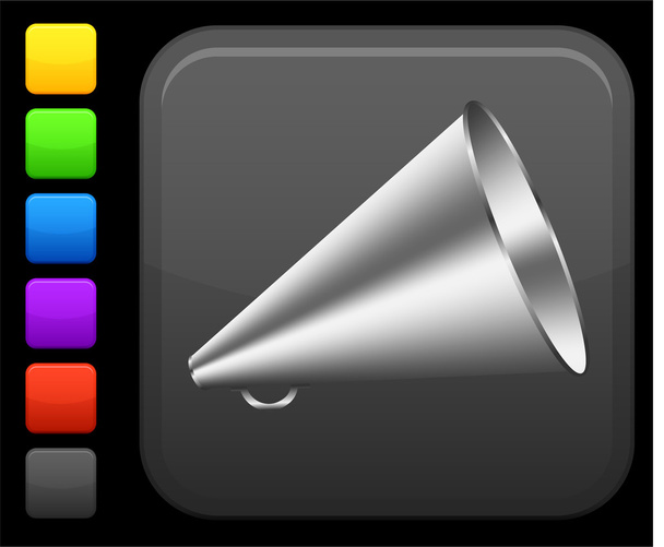loudspeaker icon on square internet button - Vector, Image