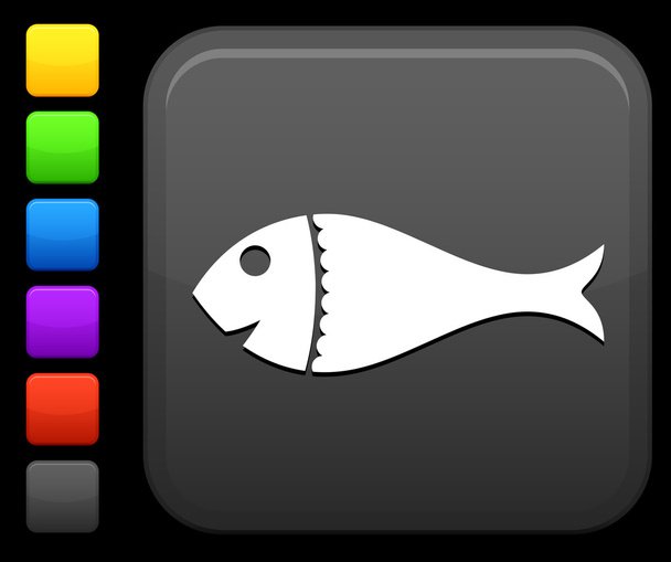 fish icon on square internet button - Vektör, Görsel