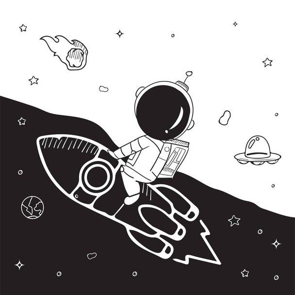 Astronauti postavy v plochém kresleném stylu. Osoba, lidský kosmonaut. Ručně kreslená vektorová ilustrace - Vektor, obrázek