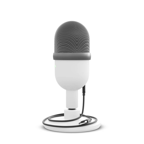 Microphone usb on the white background isolate. Concept razer style voice recording. Broadcast studio record modern style. USB Microphone on a white background,Condenser Recording Microphone on stand. 3D render - Photo, Image