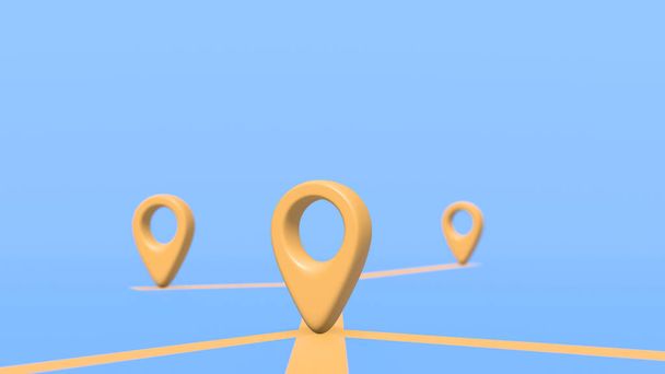 地図旅行の場所。地図と位置ピンまたはナビゲーションアイコンのロケーターマークは、検索コンセプトで青の背景に表示されます。3Dレンダリング. - 写真・画像