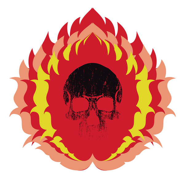crâne brûlant dans un design de t-shirt de feu de camp. - Vecteur, image