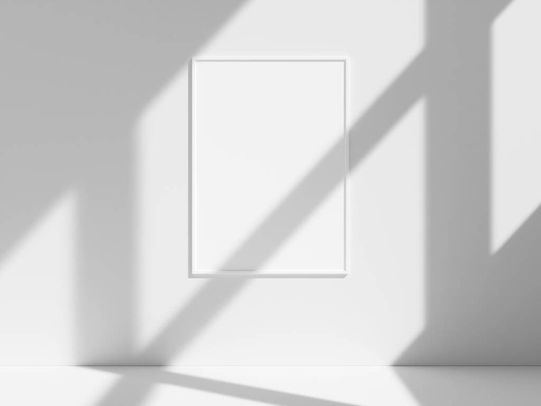 Marco vacío en la pared blanca con sombra de ventana - Foto, imagen