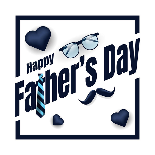 tarjeta del día del padre feliz con gafas, bigote, corbata y formas del corazón. ilustración vectorial - Vector, Imagen