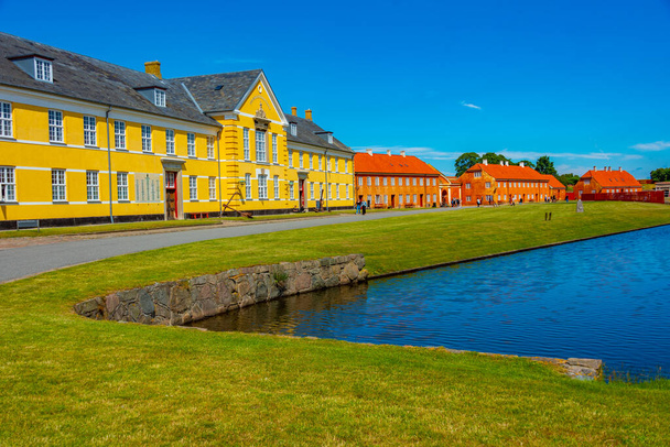 Helsingor, Denmark, June 23, 2022: Colorful houses at the Krongborg castle in Denmark. - Фото, изображение