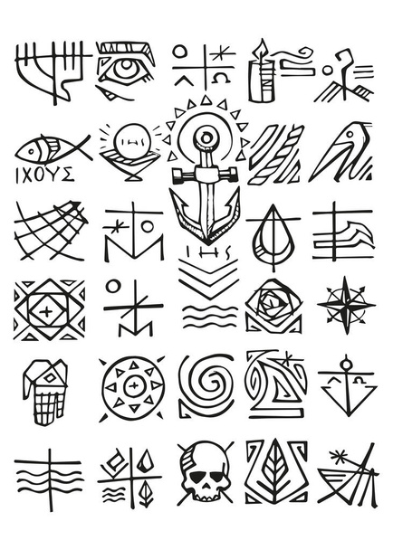 Hand drawn vector illustration or drawing of Christian symbols - Вектор,изображение